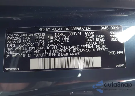 2021 Volvo Xc60 Recharge Plug-In Hybrid T8 Inscription z USA, uszkodzony, nr VIN YV4BR0DL2M1675445